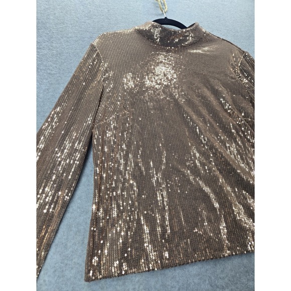 Cara Santana Nine West Womens‎ Top XL Bronze Sequin Mock Neck Long Sleeve Party - Picture 3 of 7